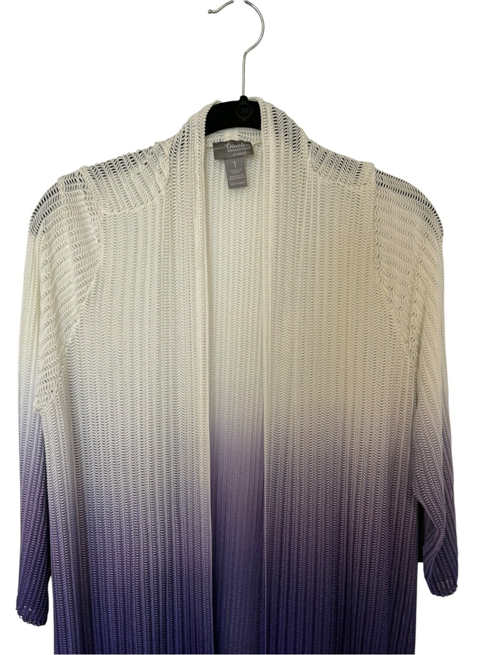 Open-Front Ombre Knit Cardigan in Cream and Purple - Picture 3 of 5